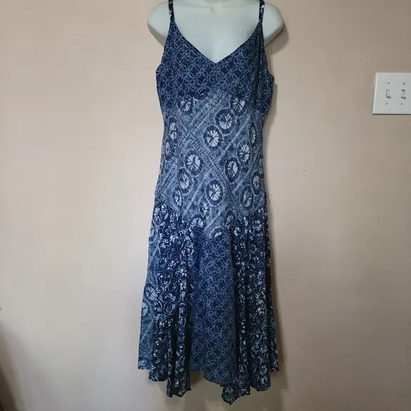 Lauren Ralph Lauren Handkerchief Midi Dress Linen Patchwork Resort Vacat…