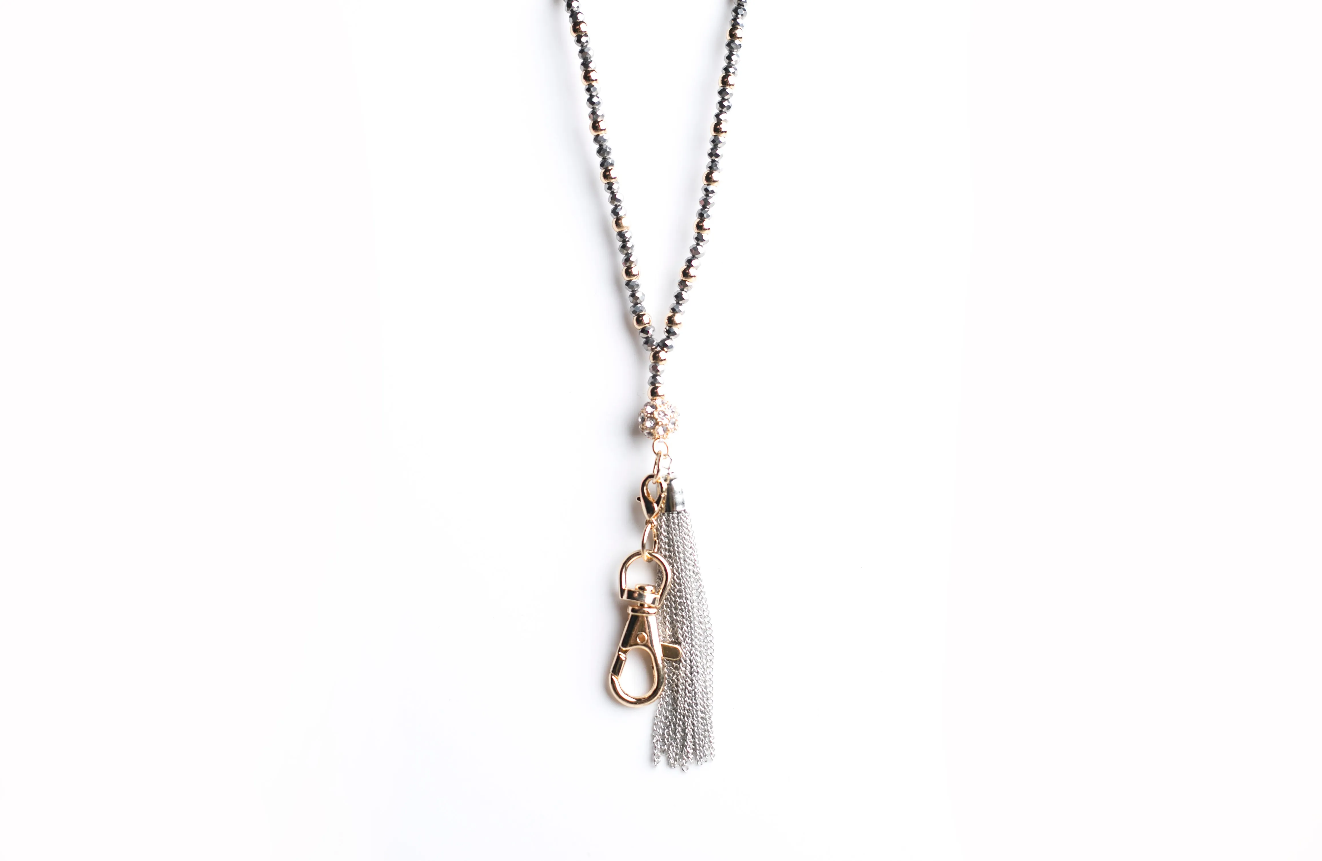Leah Beaded Chain Tassel Lanyard Necklace (Gold)