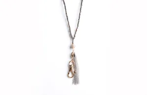 Leah Beaded Chain Tassel Lanyard Necklace (Gold)