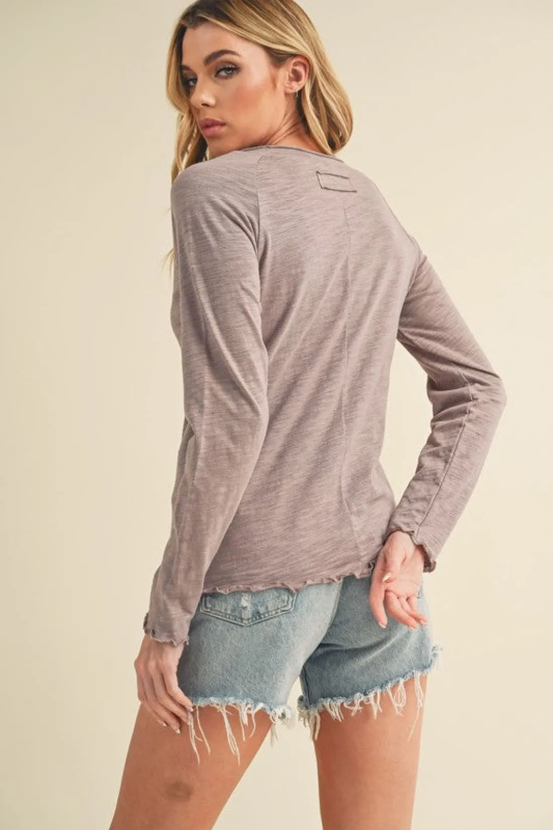 Lettuce Hem Cotton Tee in Mauve