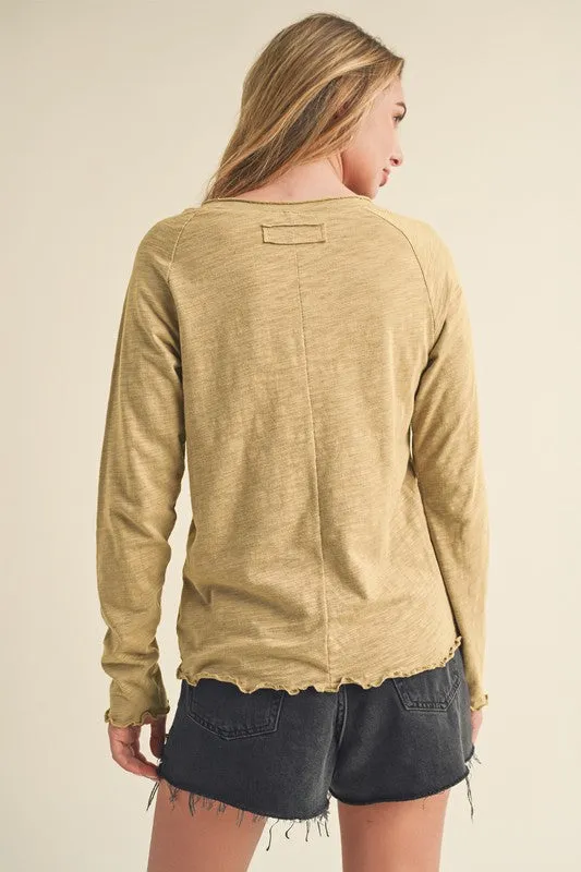 Lettuce Hemline Round Neck Raglan Sleeve T-Shirt