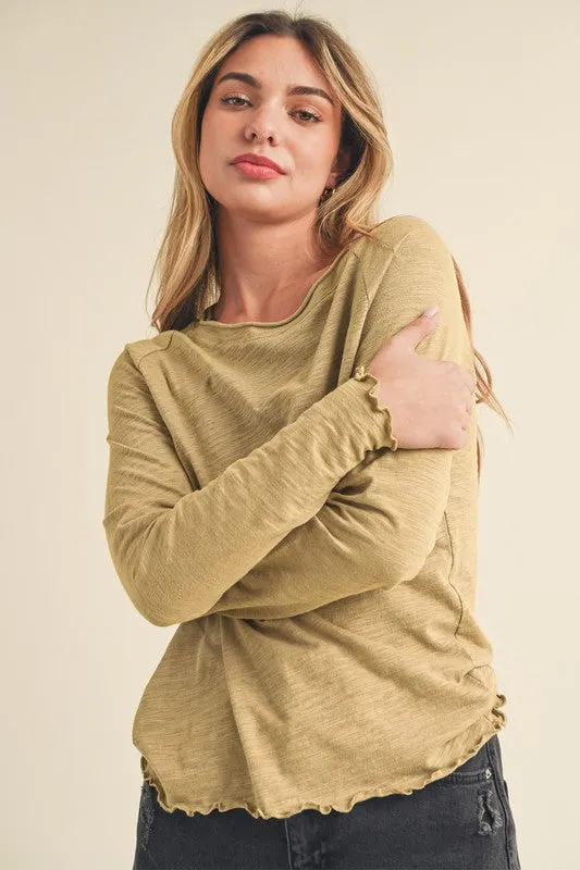 Lettuce Hemline Round Neck Raglan Sleeve T-Shirt