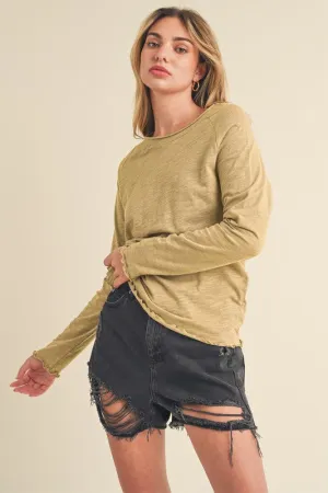Lettuce Hemline Round Neck Raglan Sleeve T-Shirt