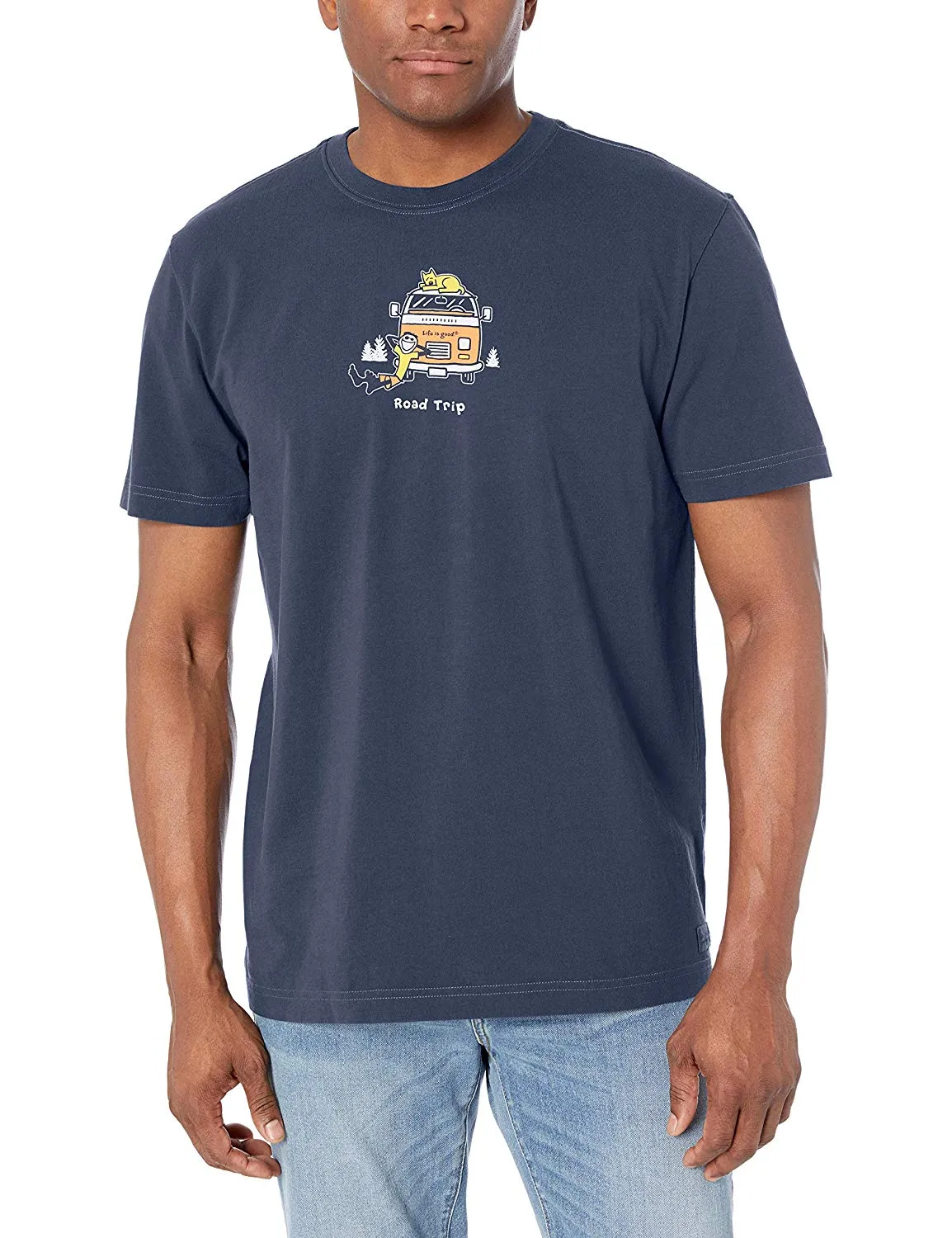 Life is Good VW "Road Trip" Men's Vintage Crusher T-shirt, Darkest Blue