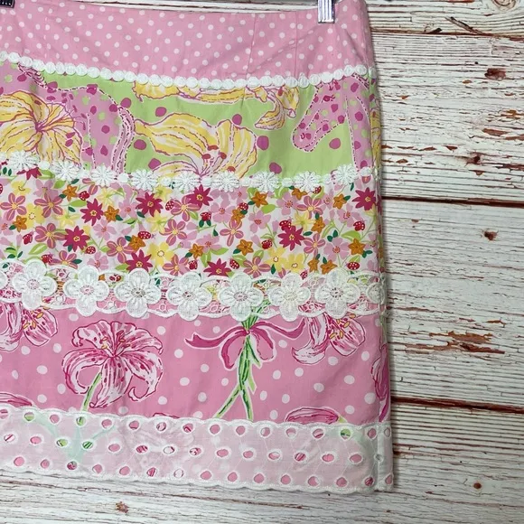Lilly Pulitzer Vintage White Label Multi Print Stripe Skirt Sz 8