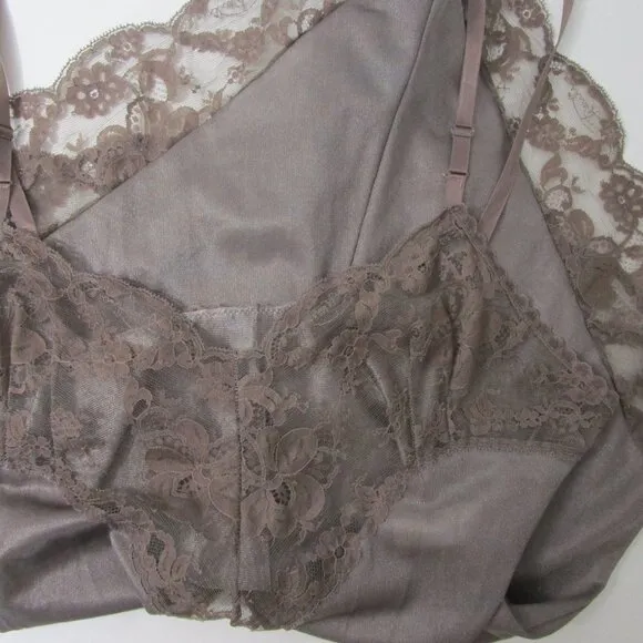 Lingerie Romper Teddy Logo Taupe Scallop Lace