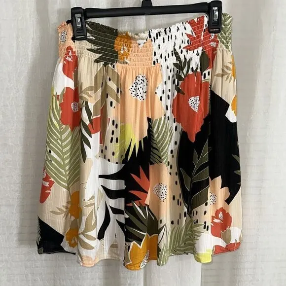 LOFT L Flirty Fluttery Fluid Smocked Relaxed Waist Bohemian Floral Mini Skirt