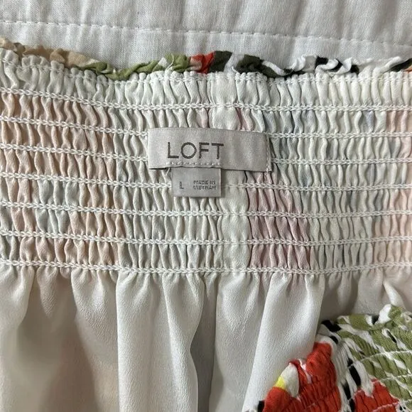 LOFT L Flirty Fluttery Fluid Smocked Relaxed Waist Bohemian Floral Mini Skirt
