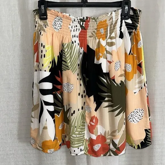 LOFT L Flirty Fluttery Fluid Smocked Relaxed Waist Bohemian Floral Mini Skirt
