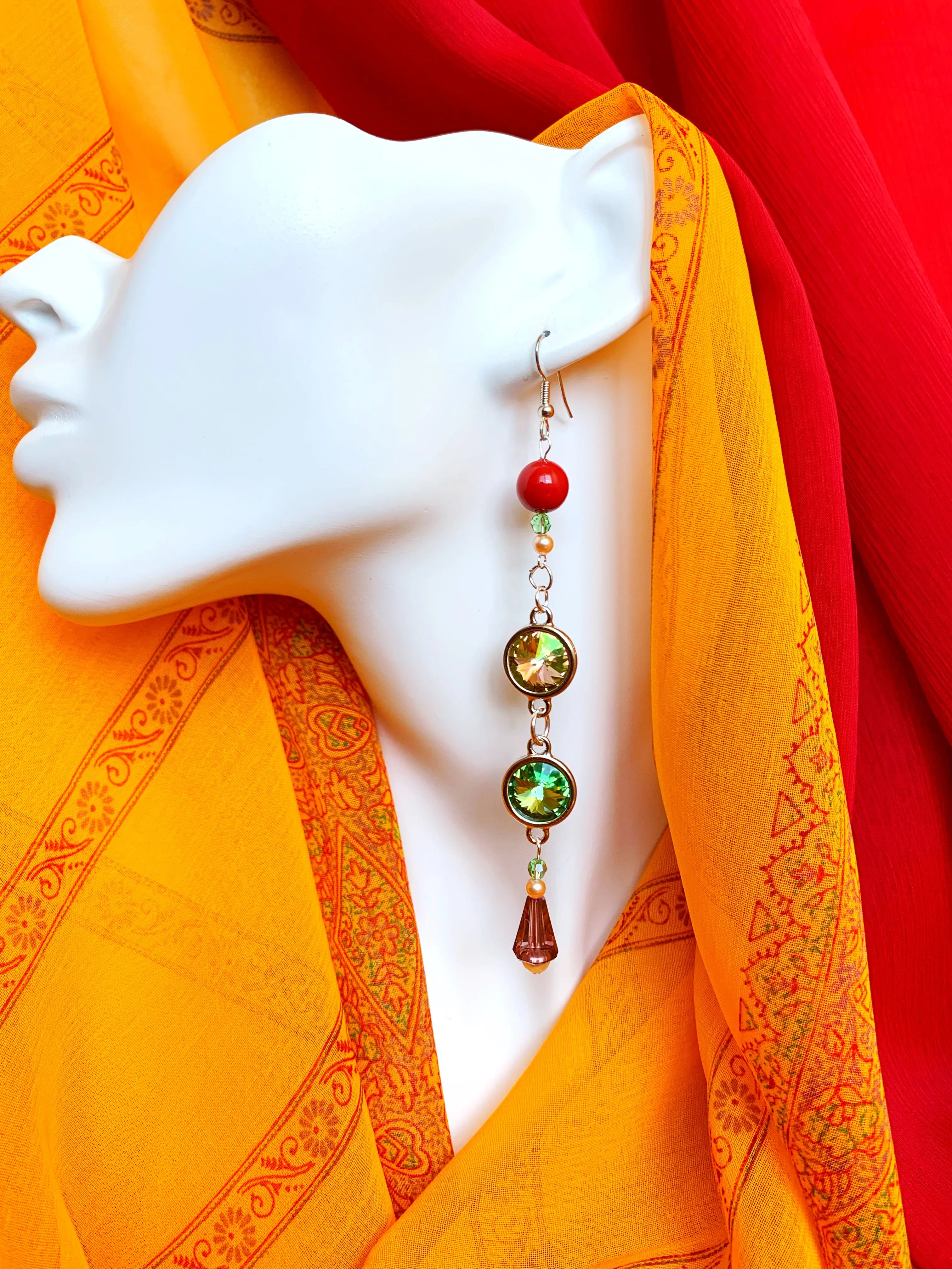 Long Dangling Crystal Earrings - Veggie Platter