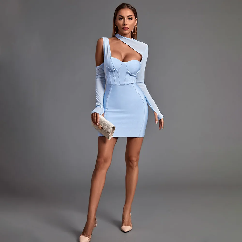 Long Sleeve Asymmetrical Mini Bandage Dress