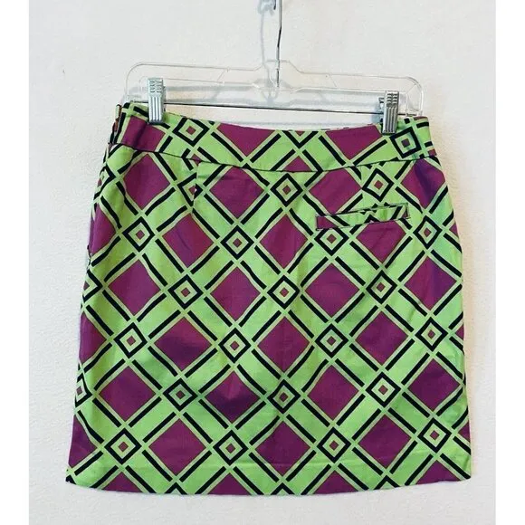 Loudmouth Ladies Skort Womens 4 Green Purple Geometric Skirt Golf Cotton Stretch