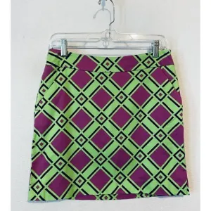 Loudmouth Ladies Skort Womens 4 Green Purple Geometric Skirt Golf Cotton Stretch