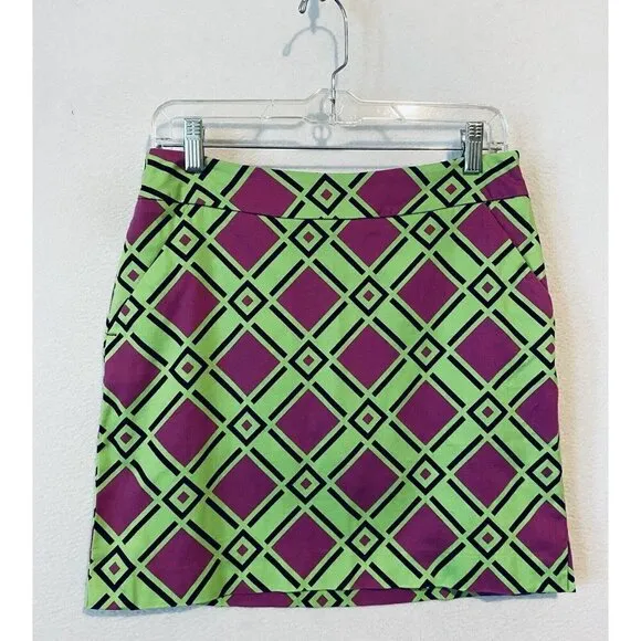 Loudmouth Ladies Skort Womens 4 Green Purple Geometric Skirt Golf Cotton Stretch