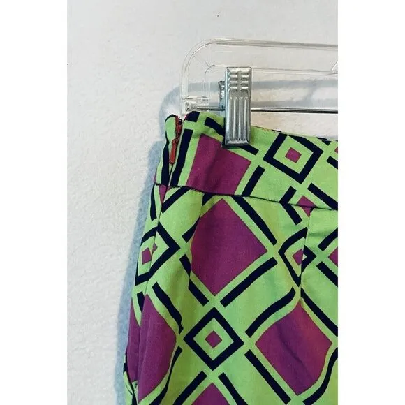 Loudmouth Ladies Skort Womens 4 Green Purple Geometric Skirt Golf Cotton Stretch