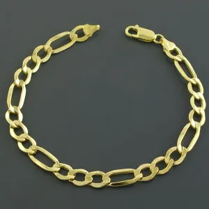 Lovely 10K Yellow Gold 2mm 7" Hollow Figaro Chain Bracelet