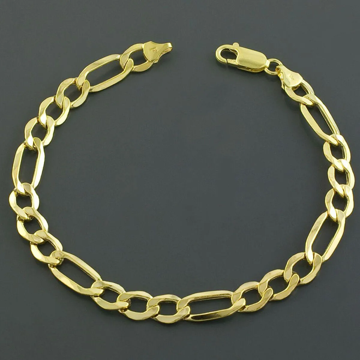 Lovely 10K Yellow Gold 2mm 7" Hollow Figaro Chain Bracelet