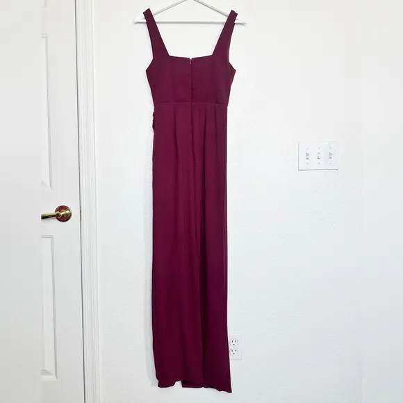 LULUS Glamorous Disposition Burgundy Ruched Sleeveless Maxi Dress Size XS