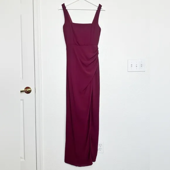 LULUS Glamorous Disposition Burgundy Ruched Sleeveless Maxi Dress Size XS