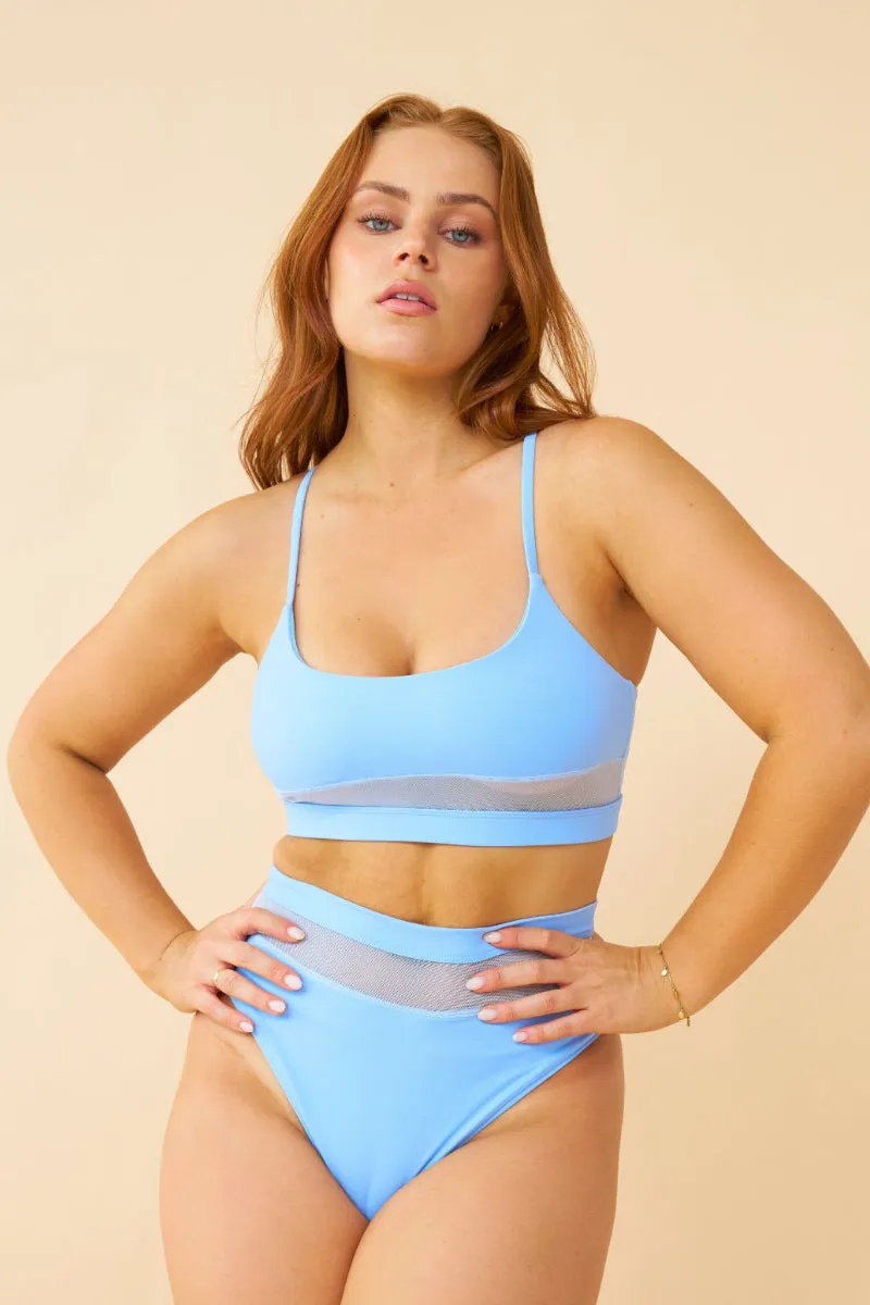 Lunalae Maeve Mesh Cut Out High Waist Bottoms - Sky Blue