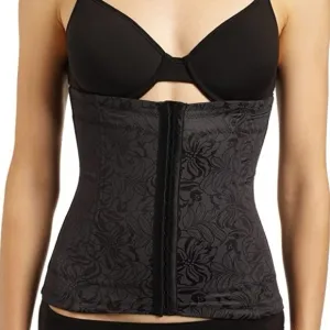 Maidenform Flexee Waist Cincher Girdle Tummy Control Black Satin Floral Corset