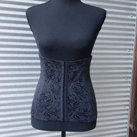 Maidenform Flexee Waist Cincher Girdle Tummy Control Black Satin Floral Corset