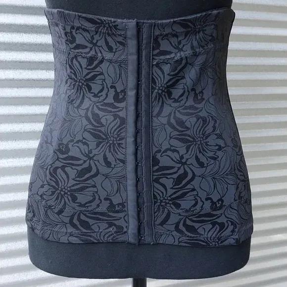 Maidenform Flexee Waist Cincher Girdle Tummy Control Black Satin Floral Corset