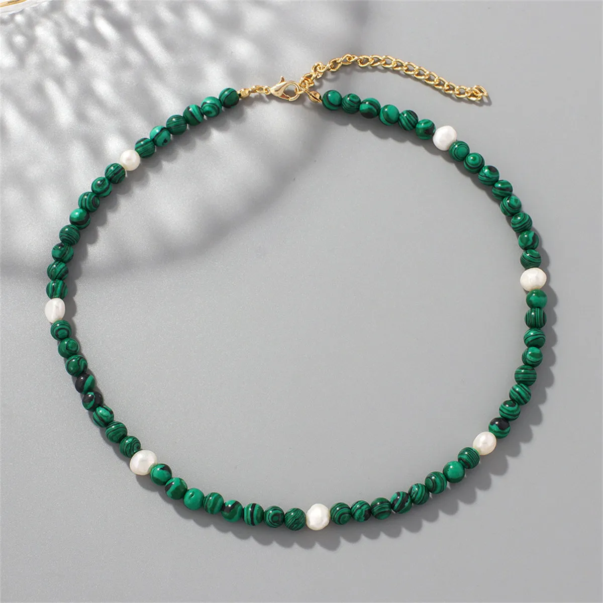 Malachite & Pearl 18K Gold-Plated Beaded Necklace