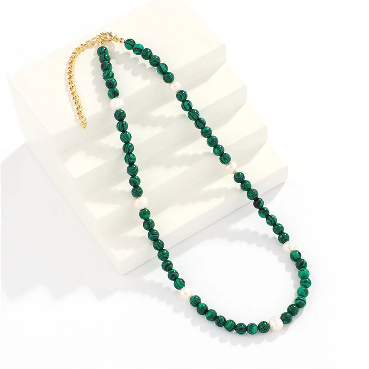 Malachite & Pearl 18K Gold-Plated Beaded Necklace