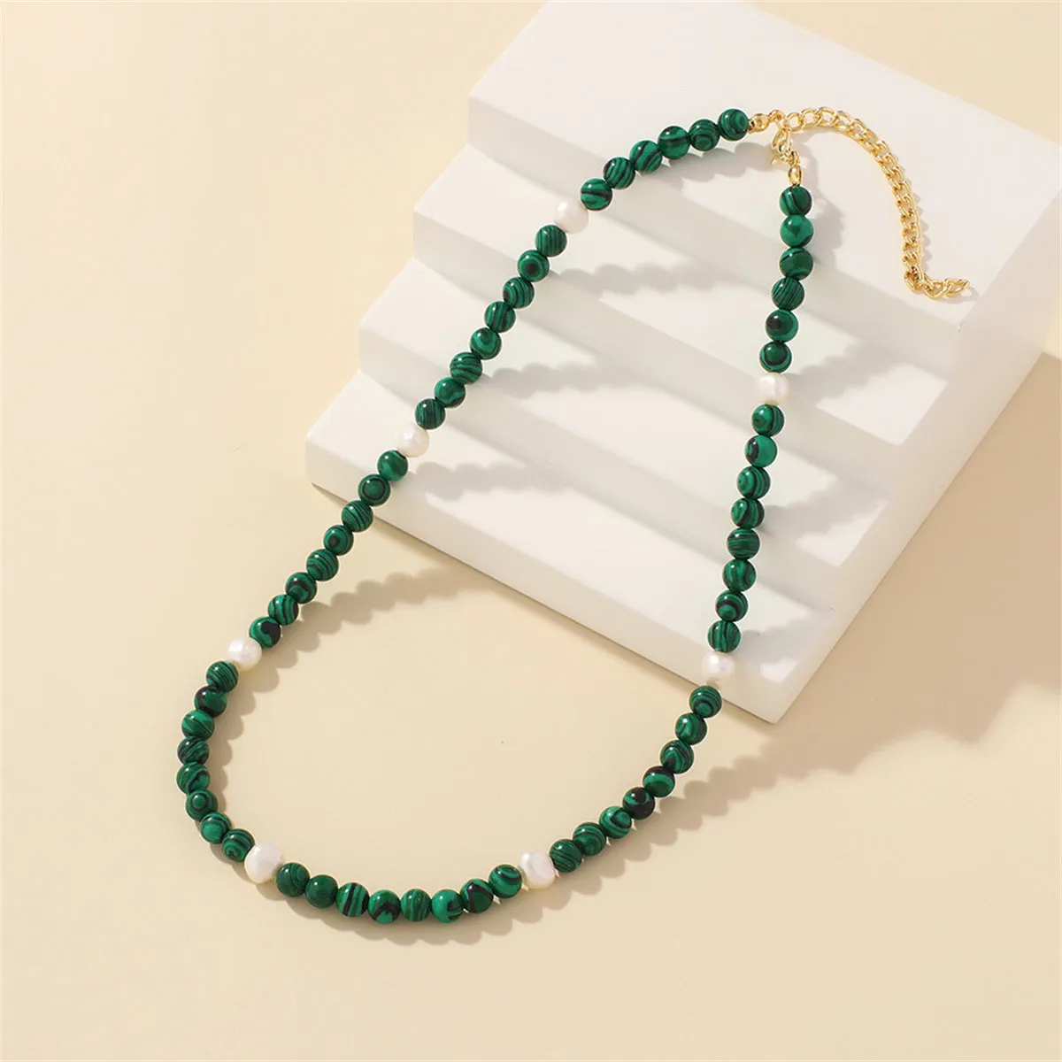 Malachite & Pearl 18K Gold-Plated Beaded Necklace