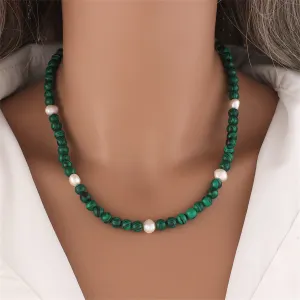 Malachite & Pearl 18K Gold-Plated Beaded Necklace