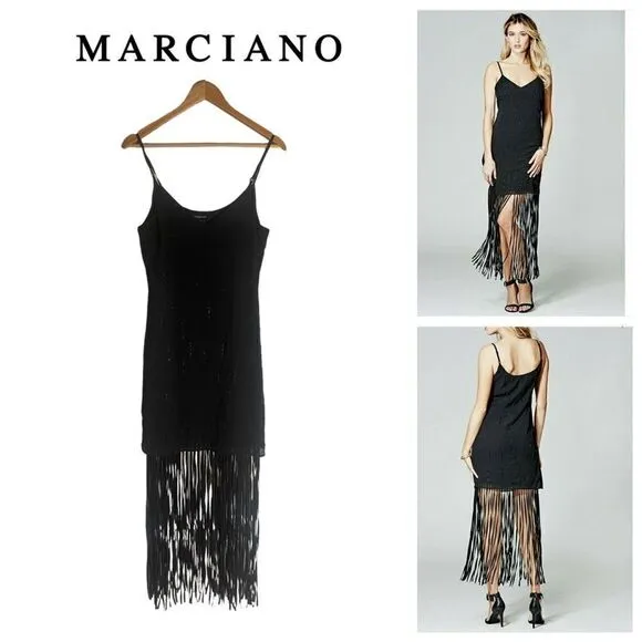 Marciano Evette Fringe Dress Black Boho