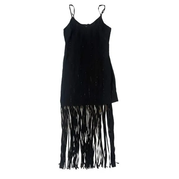 Marciano Evette Fringe Dress Black Boho