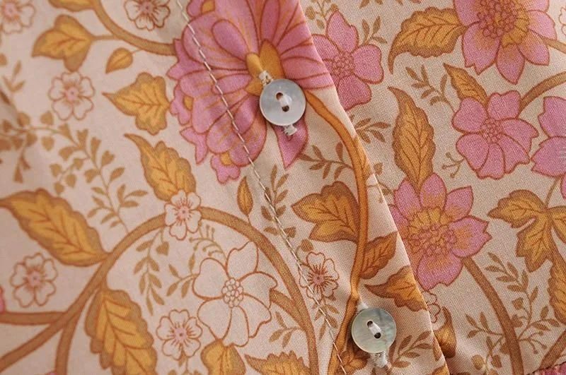 MARGUERITE Floral Print Deep V-neck  Bohemian Mini Dress