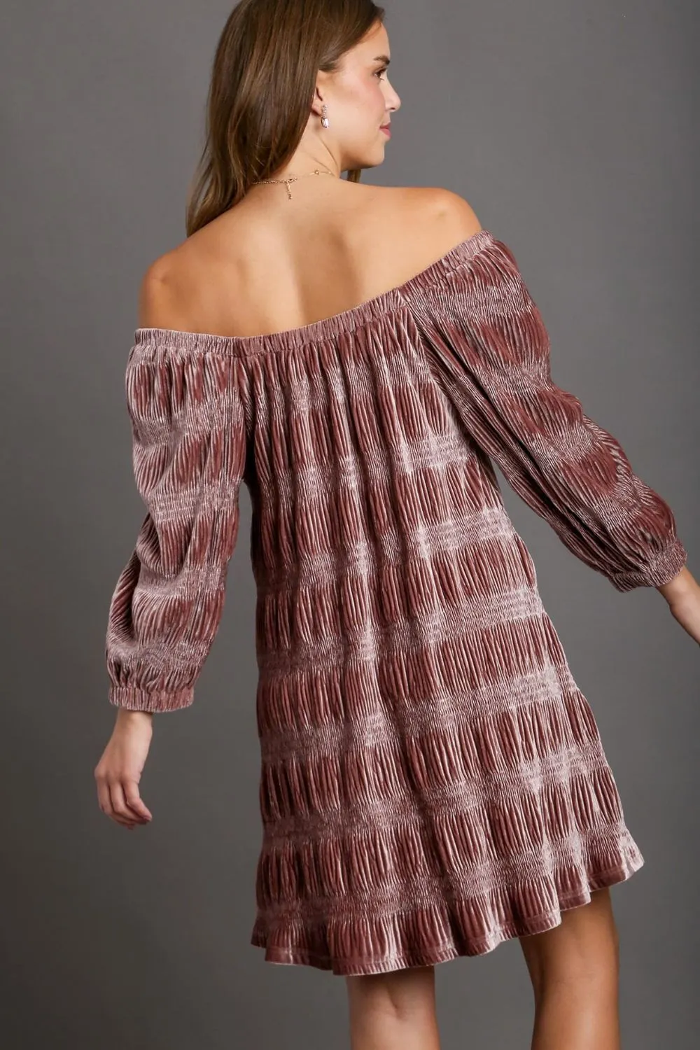 Mauve Off-Shoulder Velvet Mini Dress