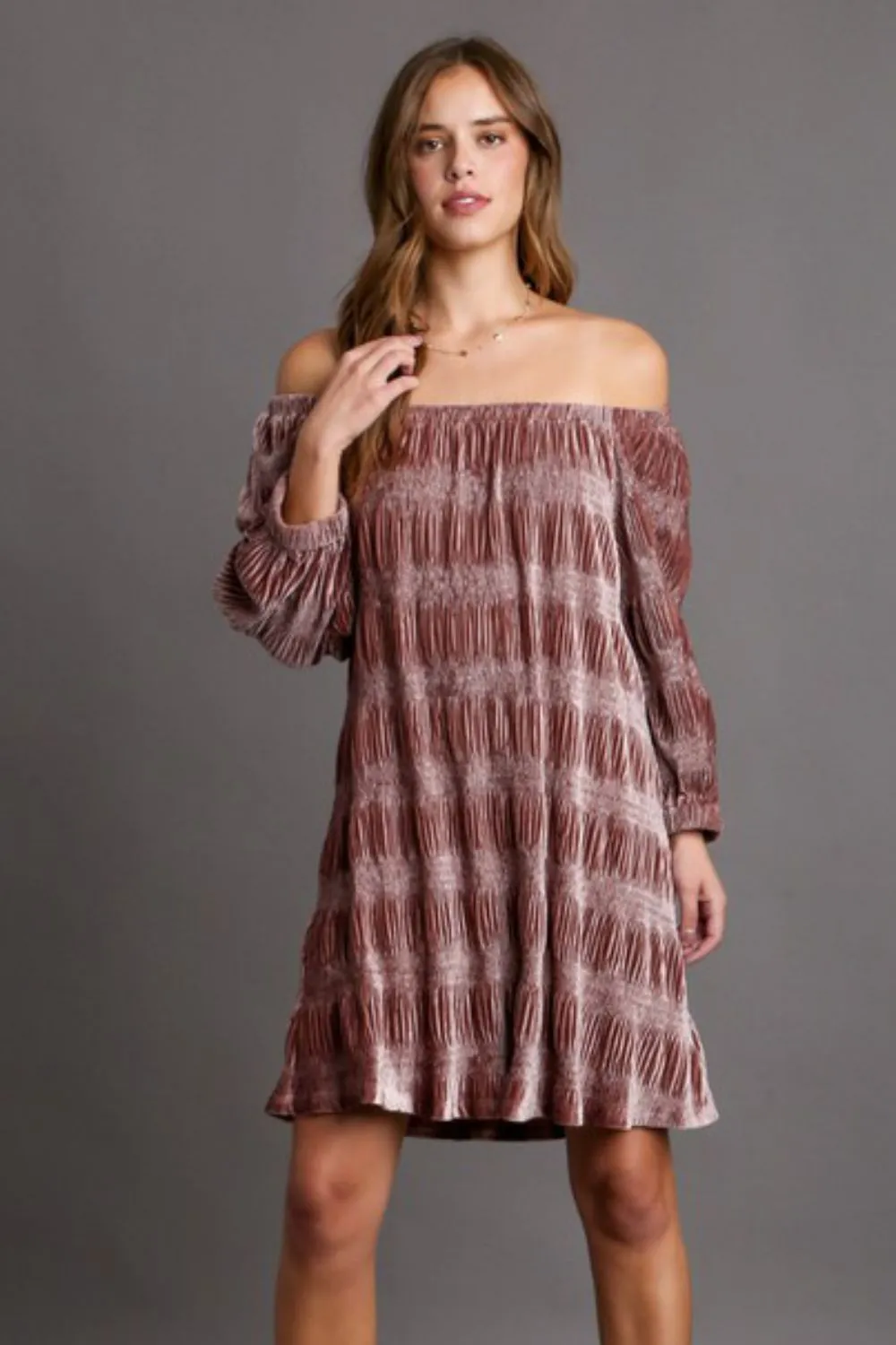 Mauve Off-Shoulder Velvet Mini Dress
