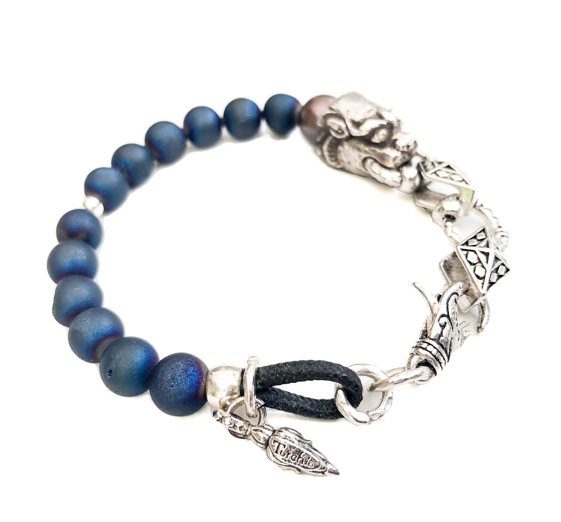 Men’s Blue Agate and Diamond Eyed Power Dragon Bracelet