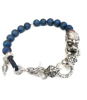 Men’s Blue Agate and Diamond Eyed Power Dragon Bracelet
