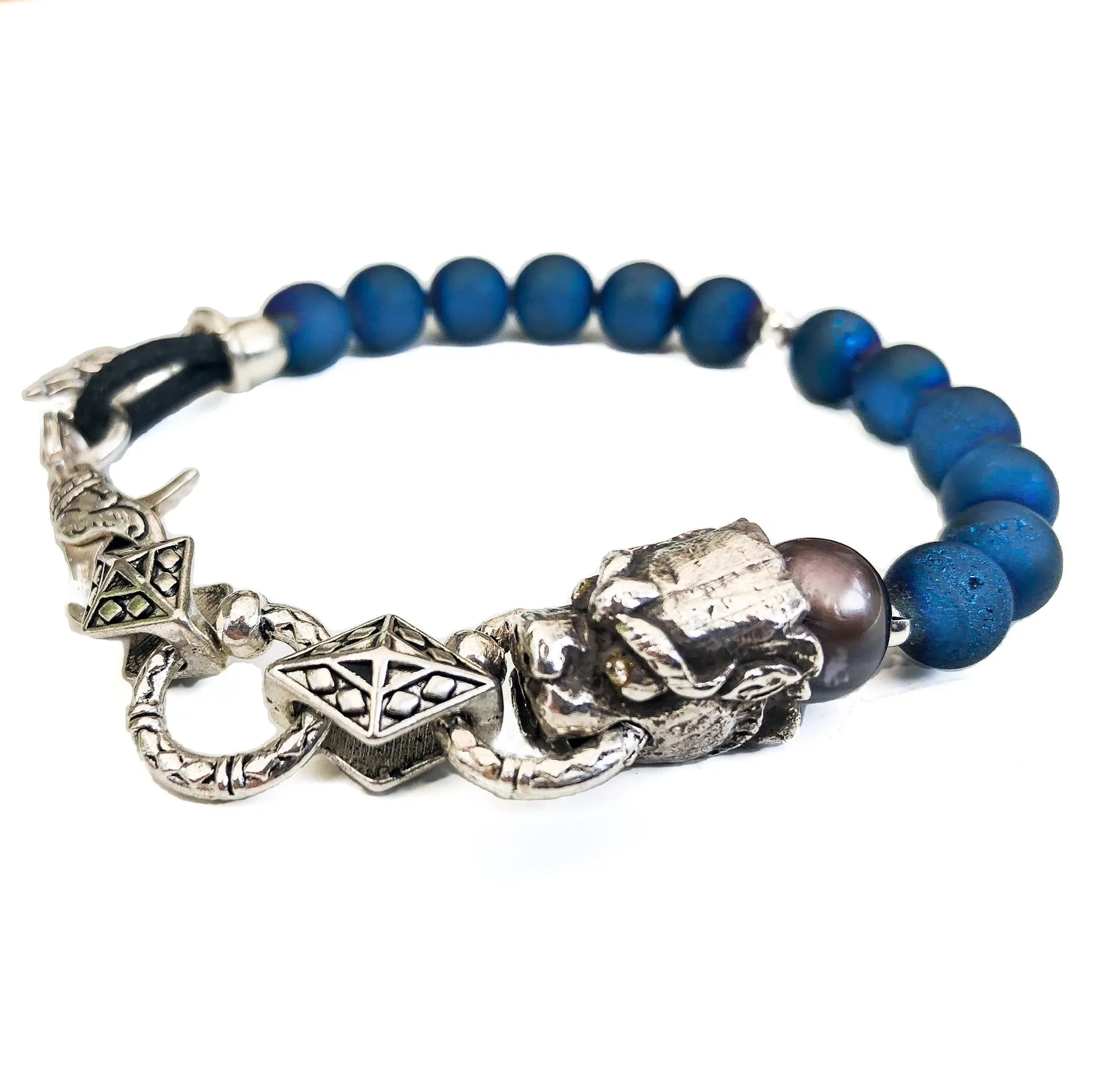 Men’s Blue Agate and Diamond Eyed Power Dragon Bracelet