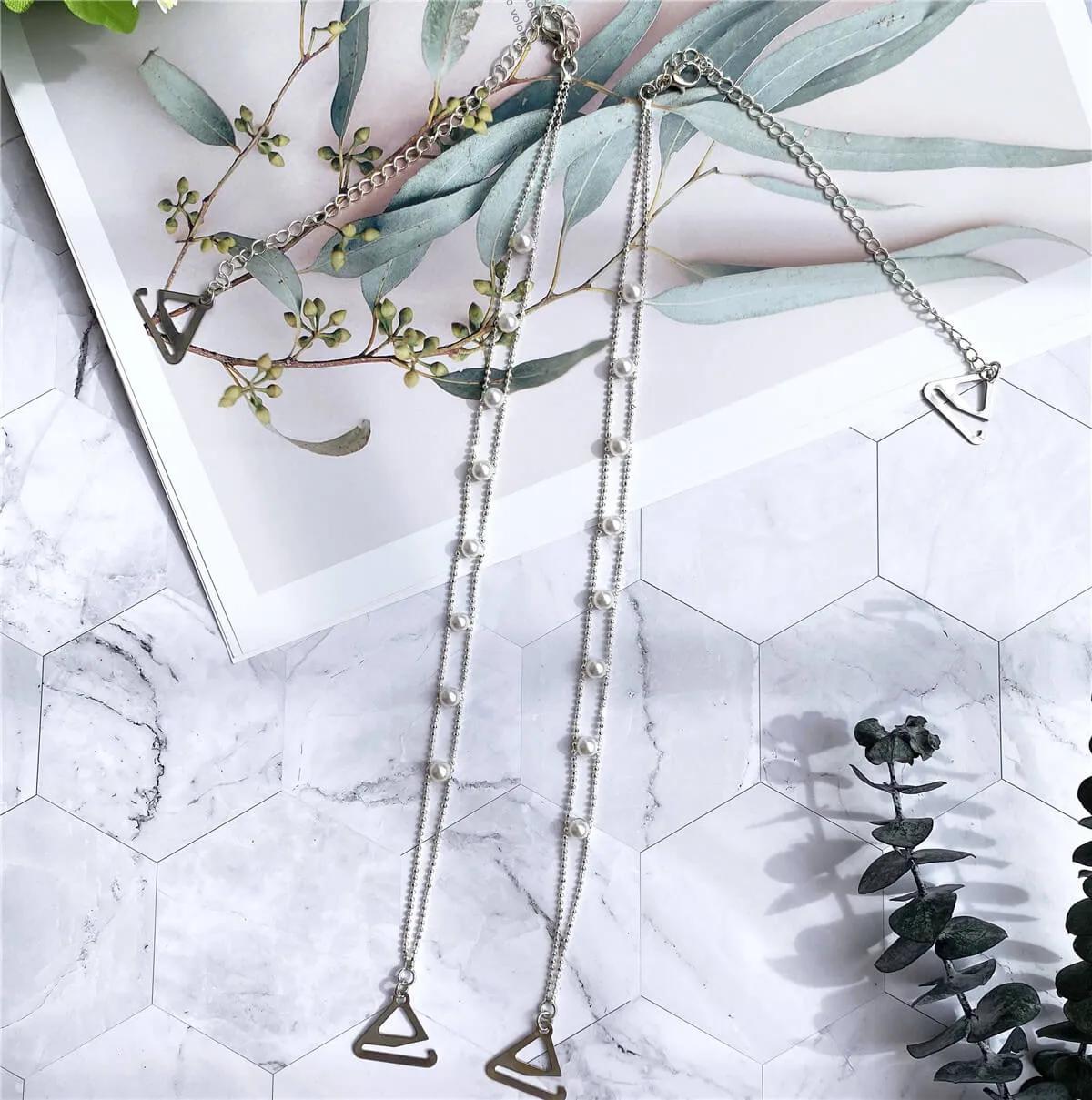 Metal Chain Pearl Bra Strap