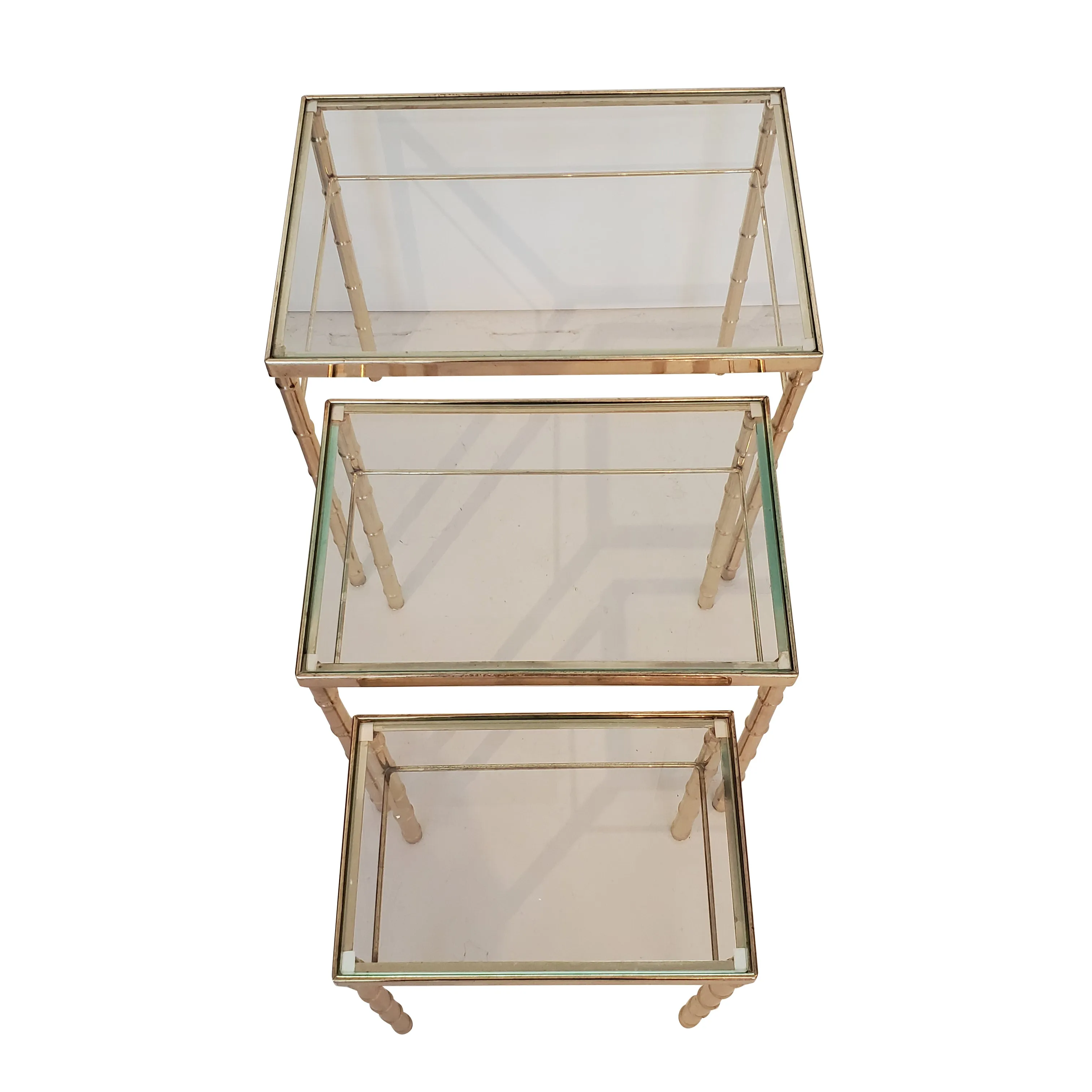 Mid Century Modern Faux Bamboo Brass Nesting Tables