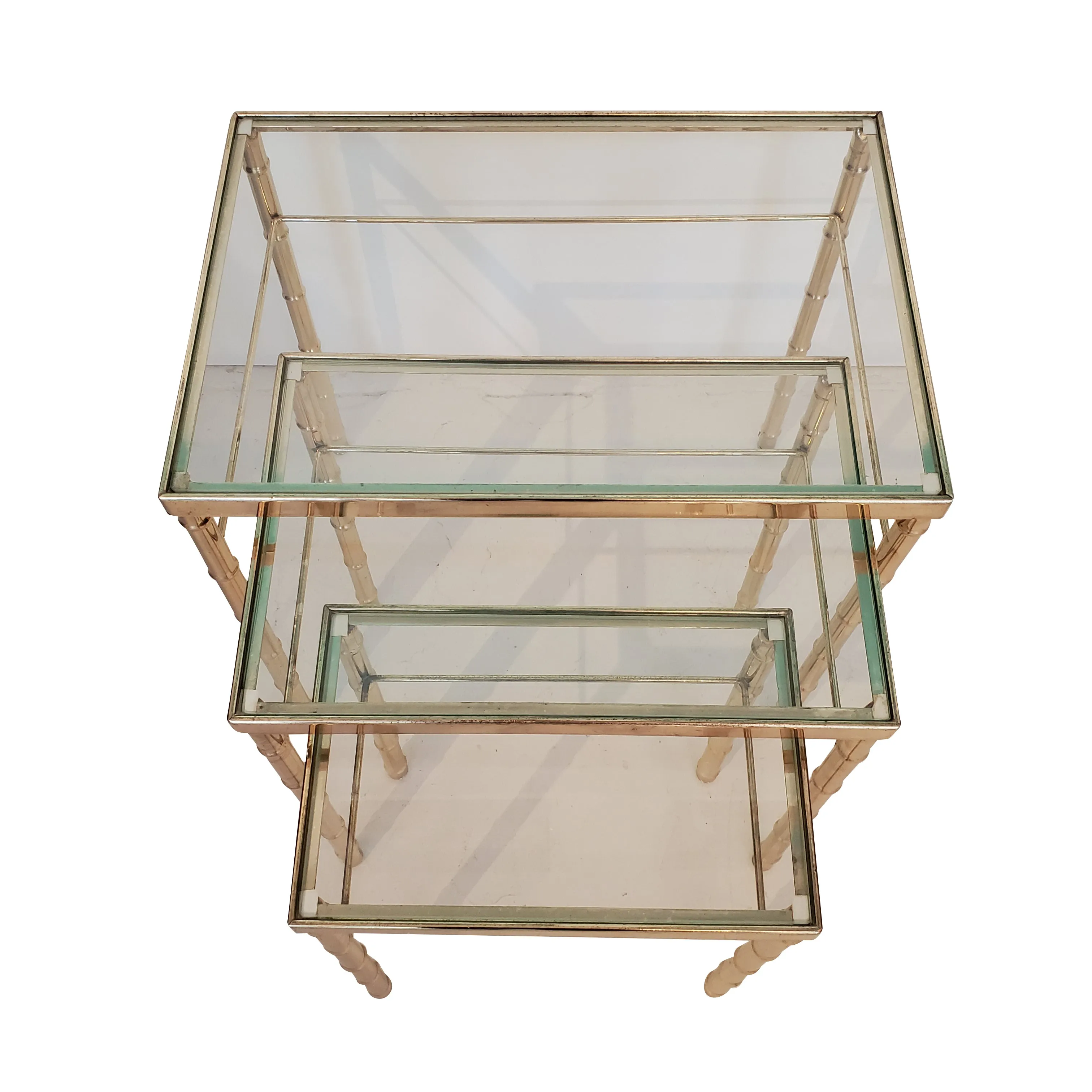 Mid Century Modern Faux Bamboo Brass Nesting Tables