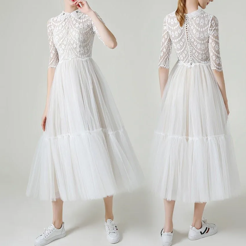 Mid Sleeve Lace Simple Short Wedding Lapel