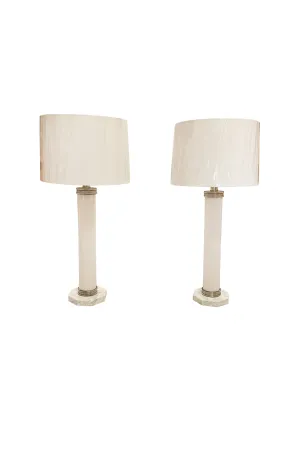 Midcentury Pair of Italian Glass & Marble Table Lamps