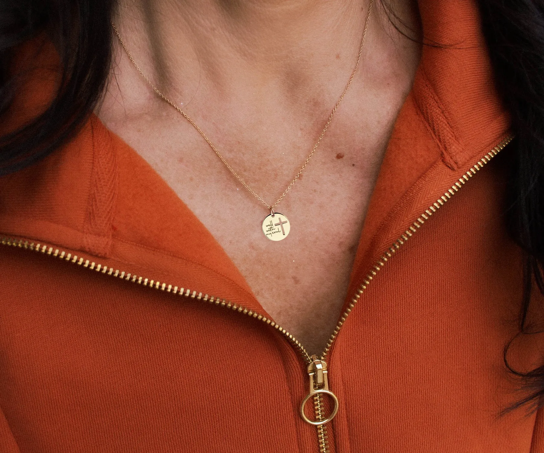 Mini Well With My Soul Gold Cross Necklace
