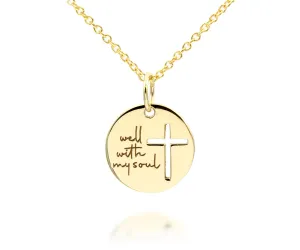 Mini Well With My Soul Gold Cross Necklace