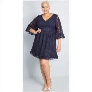 Modcloth Navy Lace dress Through The Bluebells Bell-Sleeve boho wedding