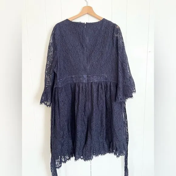 Modcloth Navy Lace dress Through The Bluebells Bell-Sleeve boho wedding
