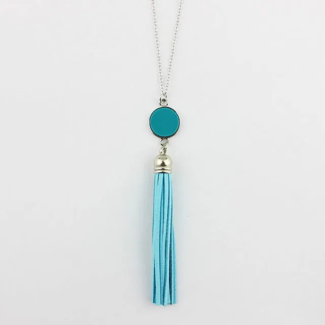 Monogram Acrylic Blank Disc Long Chain Pendant BOHO Tassel Necklace for Women Custom Personalized Pendant Necklace Acrylic Blank
