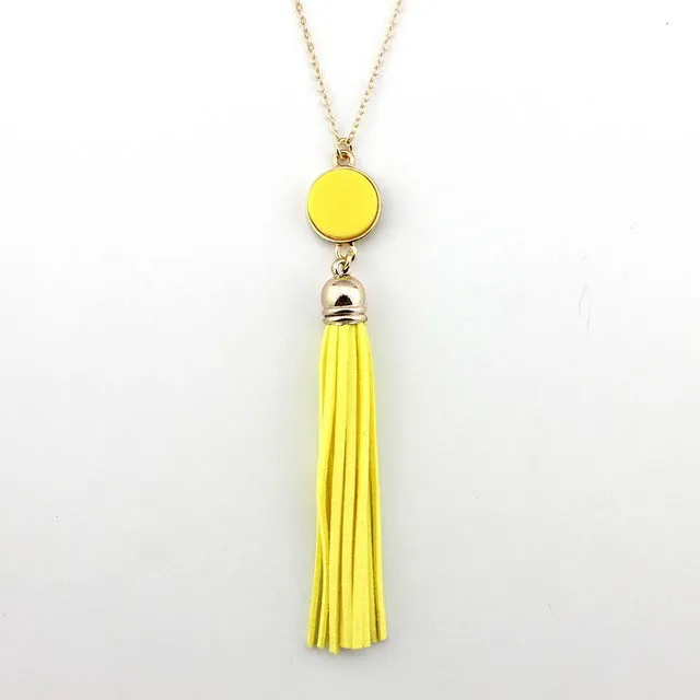Monogram Acrylic Blank Disc Long Chain Pendant BOHO Tassel Necklace for Women Custom Personalized Pendant Necklace Acrylic Blank